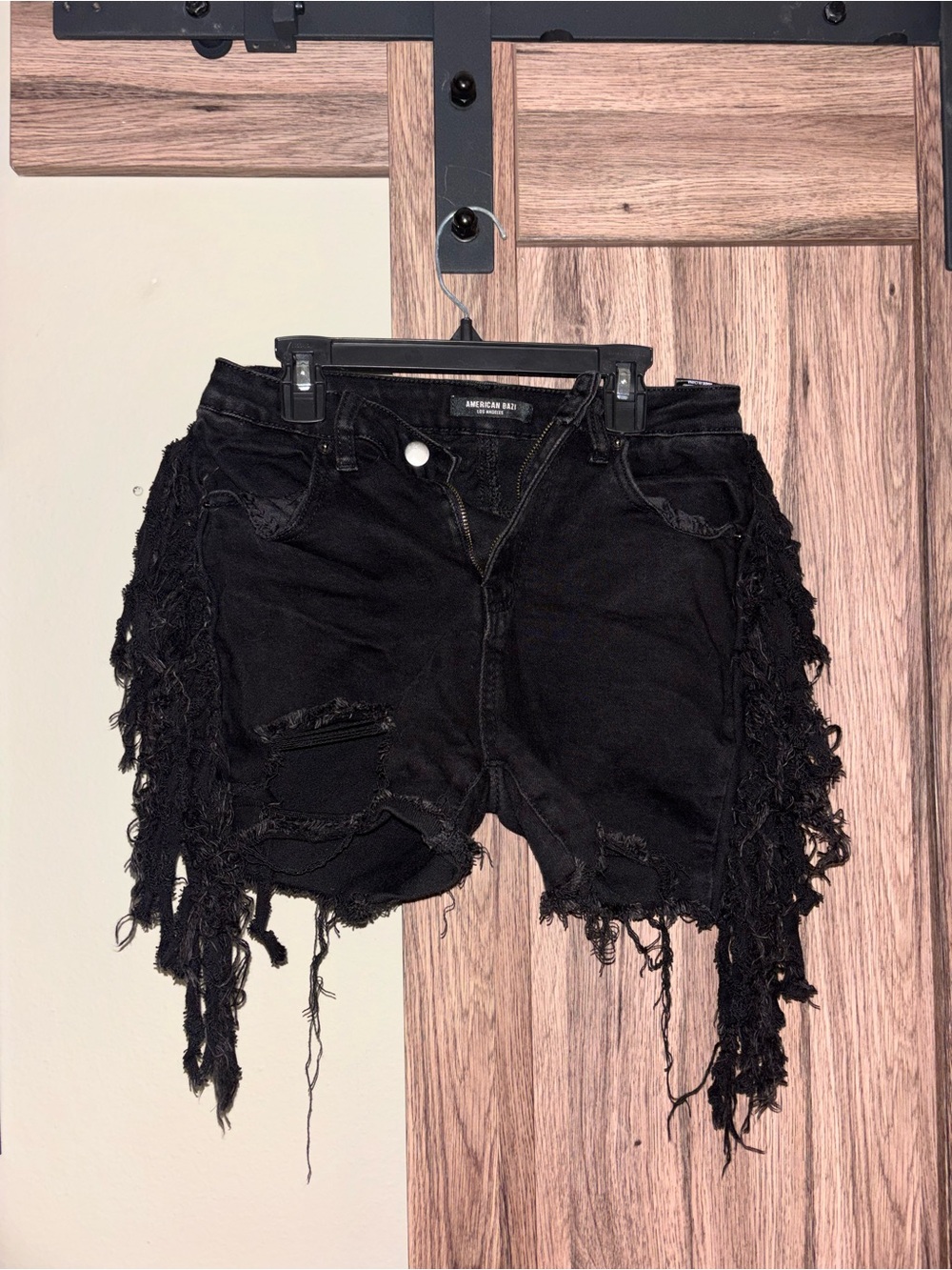 American Bazi Black Denim Shorts with Subtle Distress